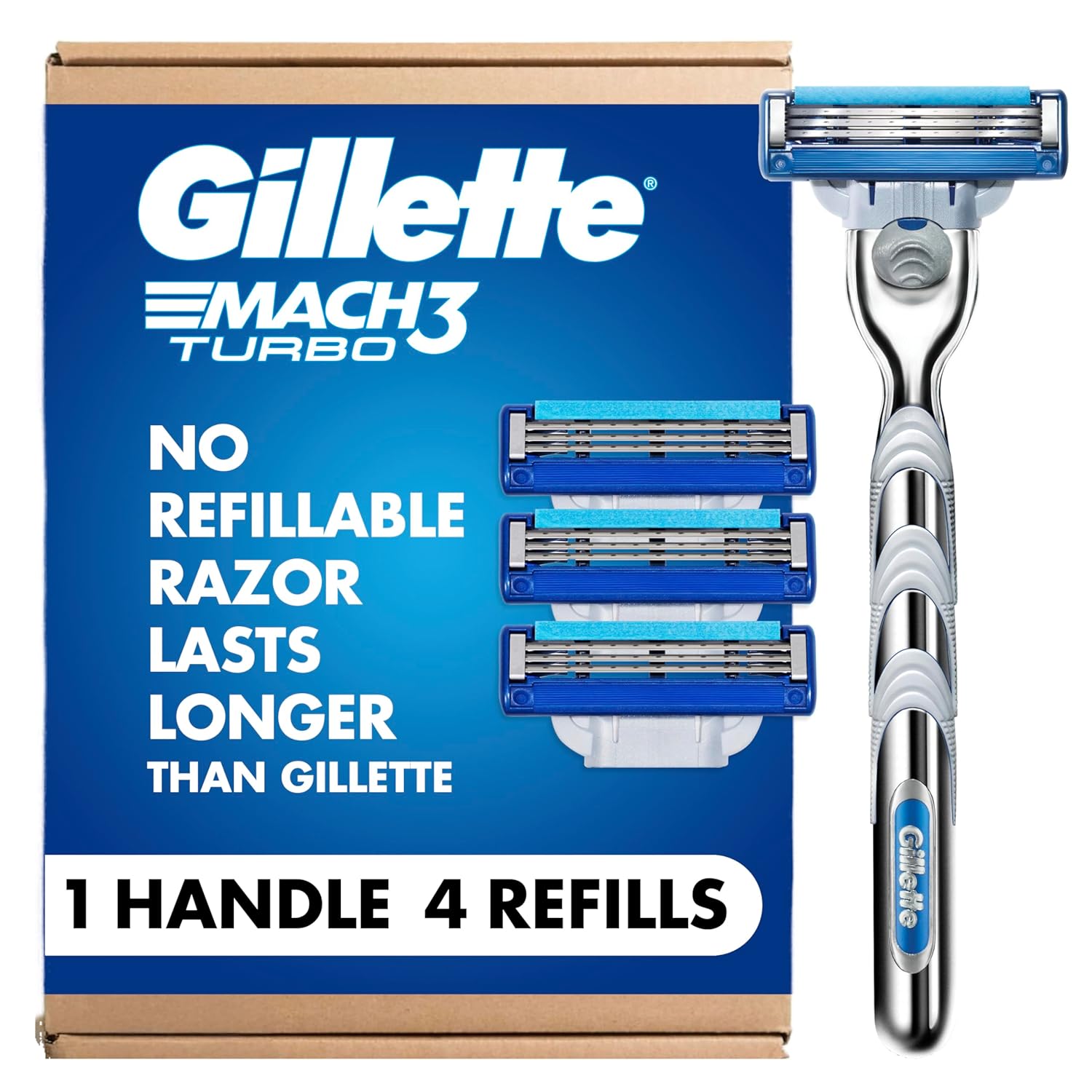 Gillette Mach 3 Turbo Razors for Men, 1 Handle, 4 