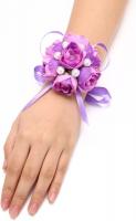 Girl Bridesmaid Wedding Wrist Corsage Party Prom Hand Flower Decor, Pack of 2 - Purple