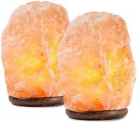 Hand Carved Natural Himalayan Salt Lamp with Genuine Wood Base, Bulb & Switch