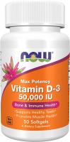 NOW Supplements Vitamin D-3 50,000 IU Softgels for Enhanced Bone Health and Immune Support, 50 softg