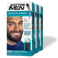 Just For Men Mustache & Beard, Beard Coloring for Gray Hair Darkest Brown 3 Pack