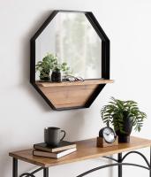 Kate and Laurel Owing Large Rustic Farmhouse Metal Octagon Wall Mirror with Shelf, Black
