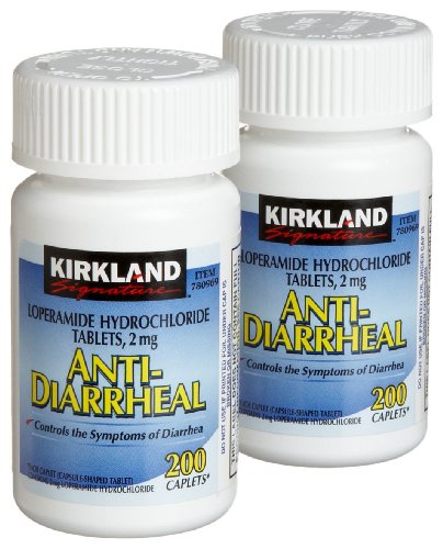 Kirkland Signature Anti-Diarrheal Loperamide Hydrochloride 2mg Caplets, 200-Count Bottles (Pack of 2