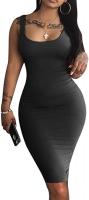 LAGSHIAN Women's Sexy Bodycon Tank Dress Sleeveless Basic Midi Club Dresses, XL - Black