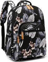 Leaper Water-resistant Floral School Backpack Travel Bag Girls Bookbags Satchel - Leaves-Black