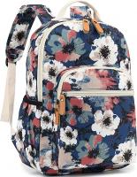 Leaper Water-resistant Floral School Backpack Travel Bag Girls Bookbags Satchel - Beige-Dark Blue 2