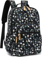 Leaper Water-resistant Floral School Backpack Travel Bag Girls Bookbags Satchel - Black-White Flower