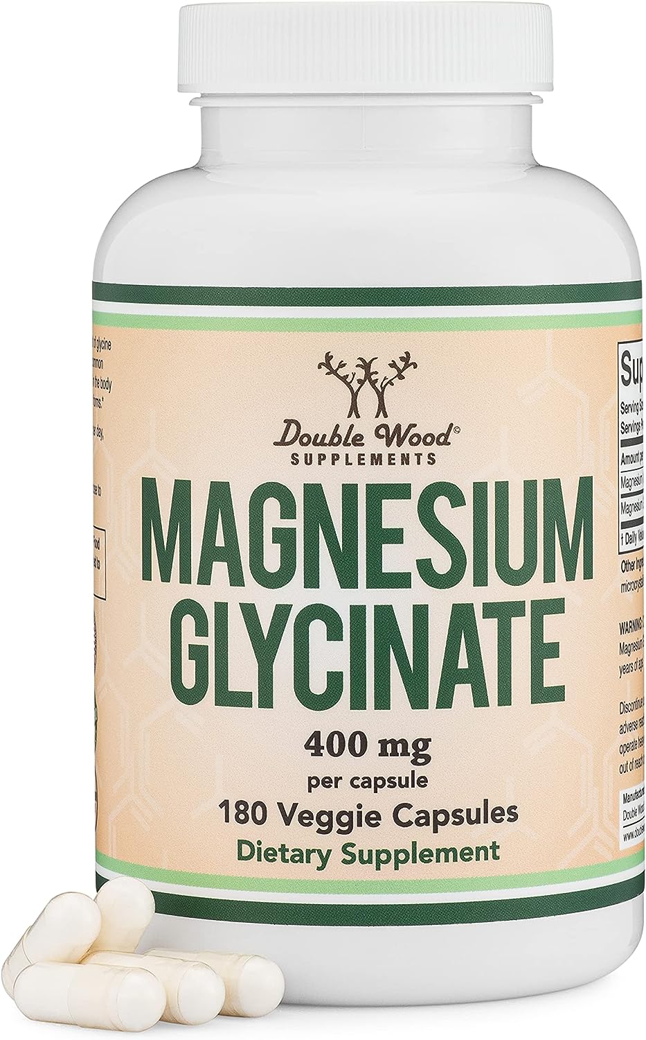 Double Wood Supplements Magnesium Glycinate 400mg, 180 Capsules - Vegan Safe, Manufactured and Third
