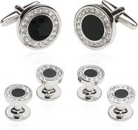 Men's Black Onyx and Cubic Zirconia Silver Cufflinks Studs Formal Set for Special Occasions Cufflink