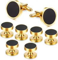Classic Cufflinks and Studs Set for Men Business Wedding, 8Pcs - Black Gold Silver