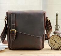 Men's Genuine Leather Messenger Style Bag | Crossbody Shoulder Bag, 10 Inch Tablet  - Brown
