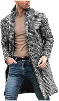 VEZAD Men's Houndstooth Long Coat Casual Winter Fa