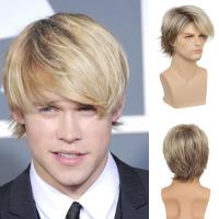 Mens Blonde Wig Short Layered Natural Synthetic Halloween Wig with Wig Cap - Blonde