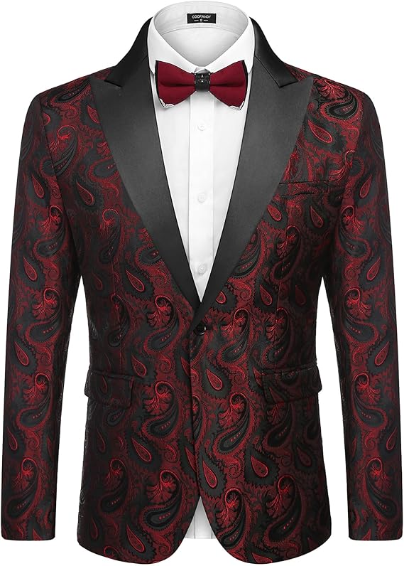 COOFANDY Men's Floral Jacquard Tuxedo Blazer – L
