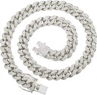 Mens Miami Cuban Link Chain Necklace, 18k Gold Sil