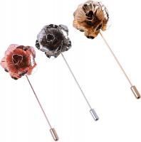 Metal Rose Lapel Flower Pin for Men's Suit, Pack of 3 - Multi