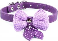 Mikey Store Knit Bowknot Adjustable PU Leather Dog Puppy Pet Collars Necklace - Purple