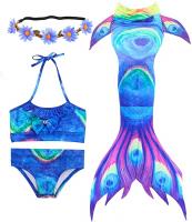 Newland 4 Pcs Girls Swimsuit Mermaid Tails for Swimming Princess Bikini Bathing Suit Set, 10-Years, 