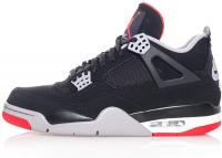 Nike Mens Air Jordan 4 Retro Black/Fire Red-cement Grey-summit White Fabric Size 9.5