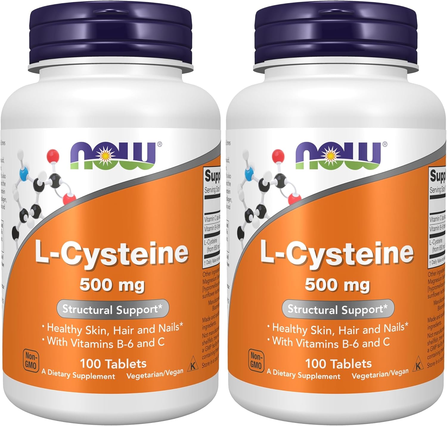 NOW L-Cysteine 500mg with Vitamin B6 & C Tablets – Hair, Skin & Structural Support Supplem