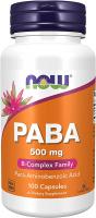 NOW Supplements, PABA (Para-Aminobenzoic Acid) 500 mg, B-Complex Family - 100 Capsules