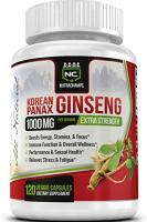 NutraChamps Korean Red Panax Ginseng 1000mg - 120 Vegan Capsules Extra Strength Root Extract Powder 