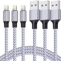 Nylon Braided iPhone USB Charging Cable Pack of 3, High Speed Data Sync Transfer Cord - 6 Ft