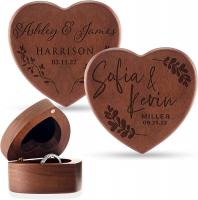 Personalized Wooden Ring Box, Wooden Heart Ring Box for Wedding Ceremony, 8 Designs, Customize Names