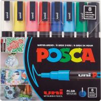 Posca Full Set of 8 Acrylic Paint Pens with Reversible Fine Point Pen Tips for Rock Painting, Fabric