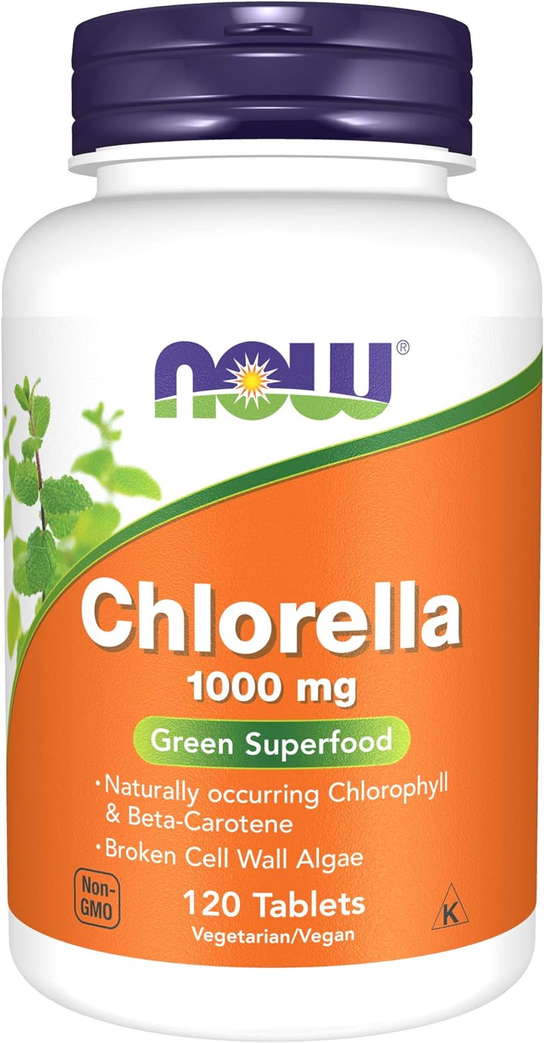 Chlorella 1000 mg Tablets: Rich in Chlorophyll, Beta-Carotene, Carotenoids, Vitamin C, Iron, and Pro