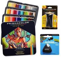 Prismacolor Colored Pencils Box of 72 Assorted Colors, Scholar Pencil Eraser and Premier Pencil Shar