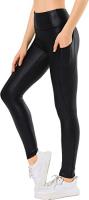 Retro Gong Faux Leather Leggings with Pockets for Women Tummy Control - Black