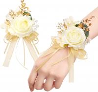 Rose Wrist Corsage and Boutonniere Set for Wedding Decorations Prom Ceremony Accessories - Champagne