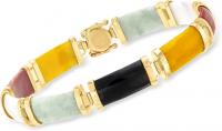 Ross-Simons Good Fortune Multicolored Jade Bracelet and 18kt Gold Over Sterling Bracelet