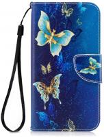 Samsung J7 Perx Wallet Case,Flip Leather Galaxy J7 Cell Phone Case for Women - Sky Pro-Blue Butterfl