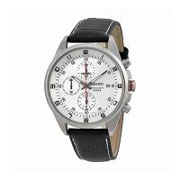 Seiko Men s SNDC87P2 Leather Synthetic Analog with White Dial Watch