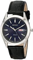 Seiko Men s SNE049 Stainless Steel Solar Watch with Black Band