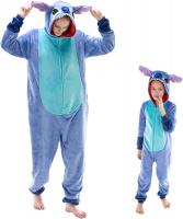Snug Fit Unisex Adult Onesie Pajamas, One Piece Halloween Rabbit Costume - Blue Stitch