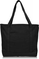 Solid Color Cotton Canvas Shopping Tote Bag - Black
