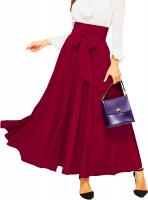 SweatyRocks Women's Elegant High Waist Skirt Tie Front Pleated Maxi Skirts - Red