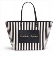 Victoria's Secret Pink Black Stripe Weekender Tote Bag - Black & White