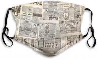 Vintage French Newspaper Comfortable Printed Retro Mask Windproof Facial Decorations for Adults, Med