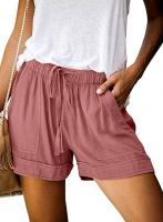 Wielsscca Womens Drawstring Shorts Summer Elastic Waist Casual Lightweight with Pockets - Pink