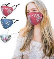 Women Floral Embroidered Face Mask Cotton Lining Handcrafted, 3 Layers - Color: Group 69