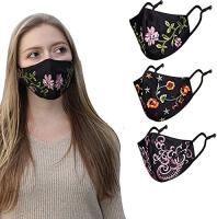 Women Floral Embroidered Face Mask Cotton Lining Handcrafted, 3 Layers - Color: Group 56