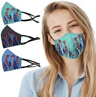Women Floral Embroidered Face Mask Cotton Lining Handcrafted, 3 Layers - Color: Group 71