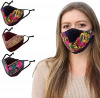 Women Floral Embroidered Face Mask Cotton Lining Handcrafted, 3 Layers, Pack of 3 - Color: Group 75