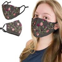 Women Handcrafted Floral Embroidered Face Mask Cotton Lining 3 Layer With Nose Wire - Grey