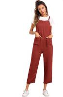 Women's Adjustable Straps Jumpsuit Overalls with Pockets - Rust Red