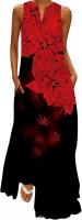 Women's Fashion V Neck Sleeveless Tank Dresses Floral Boho Maxi Long Dress - XL, Red Floral